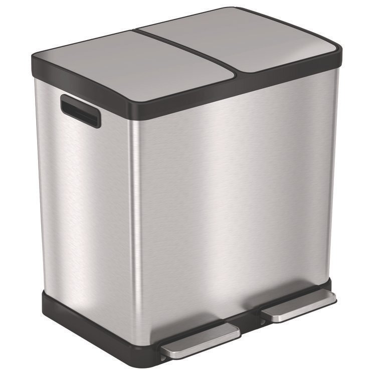 HLS COMMERCIAL Step Pedal Trash Can and Recycle Bin, 16 gal, Plastic/Stainless Steel, Silver (HLMHLSS16R)