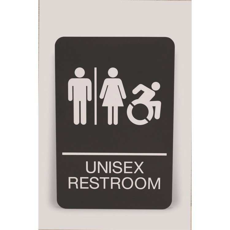 Headline Sign ADA Sign, Unisex Restroom, 6 x 9, Black Face, White Graphics (USS7772)