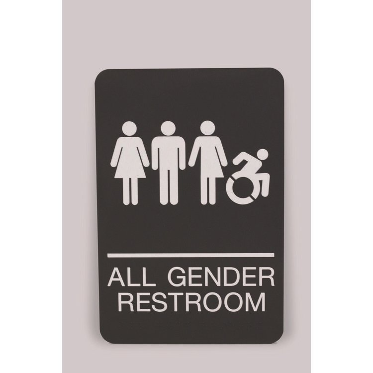 Headline Sign ADA Sign, All Gender Restroom, 6 x 9, Black Face, White Graphics (USS7781)