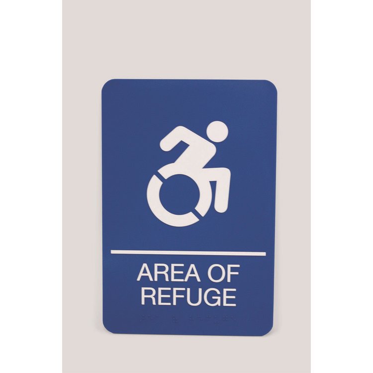 Headline Sign ADA Sign, Area of Refuge, 6 x 9, Blue Face, White Graphics (USS7783)