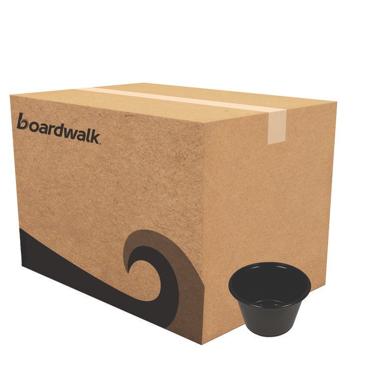 Boardwalk Souffle/Portion Cups, 4 oz, Plastic, Black, 2,500/Carton (BWKPRTN4BL)