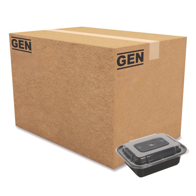 GEN Microwavable Food Container with Lid, Rectangular, 12 oz, 5.78 x 4.52 x 2.24, Black/Clear, Plastic, 150/Carton (GENTORECT12)