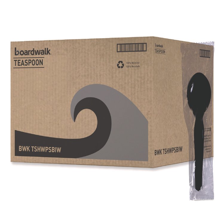 Boardwalk Heavyweight Wrapped Polystyrene Cutlery, Spoon, Plastic, Black, 1,000/Carton (BWKTSHWPSBIW)