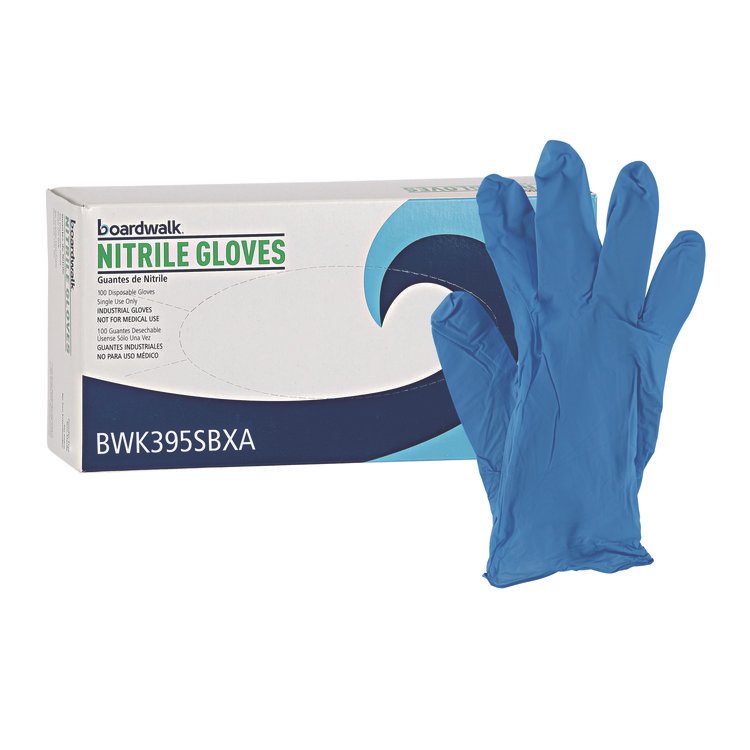 BOARDWALK Blue Disposable Nitrile Gloves, 380 Series, Powder-Free, X-Large, 4 mil Thick, 9.5" Long, Blue, 100/Box, 10 Boxes/Carton (BWK370XLCT)