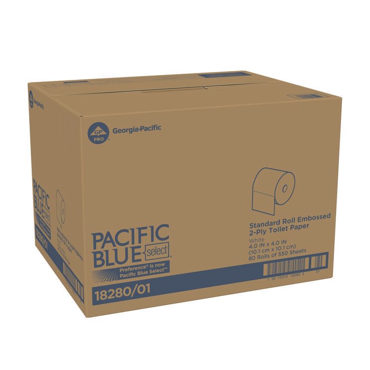 Georgia Pacific Professional Pacific Blue Select Bathroom Tissue, Septic Safe, 2-Ply, White, 550 Sheets/Roll, 80 Rolls/Carton (GPC1828001)