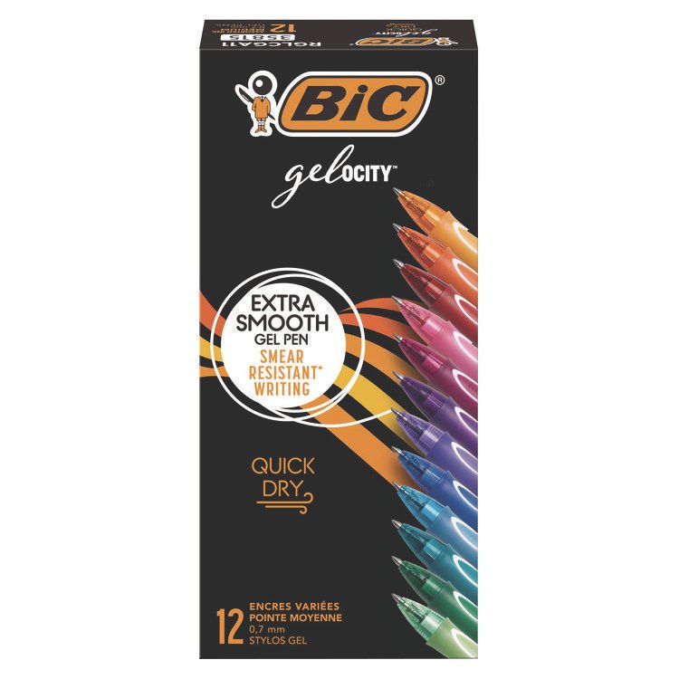 BIC Gel-ocity Quick Dry Gel Pen, Retractable, Fine 0.7 mm, Assorted Ink and Barrel Colors, Dozen (BICRGLCGA11AST)