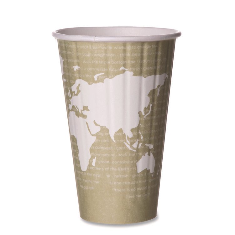 Eco-Products World Art Renewable and Compostable Insulated Hot Cups, 16 oz, Paper, Brown/White, 40/Pack, 15 Packs/Carton (ECOEPBNHC16WD)