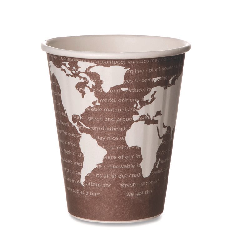 Eco-Products World Art Renewable and Compostable Insulated Hot Cups, 8 oz, Paper, Brown/White, 40/Pack, 20 Packs/Carton (ECOEPBNHC8WD)