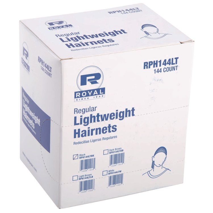 AmerCareRoyal Lightweight Latex-Free Hairnets, Nylon, 24", Black, 144/Box, 20 Boxes/Carton (RPPRPH144LTBK)