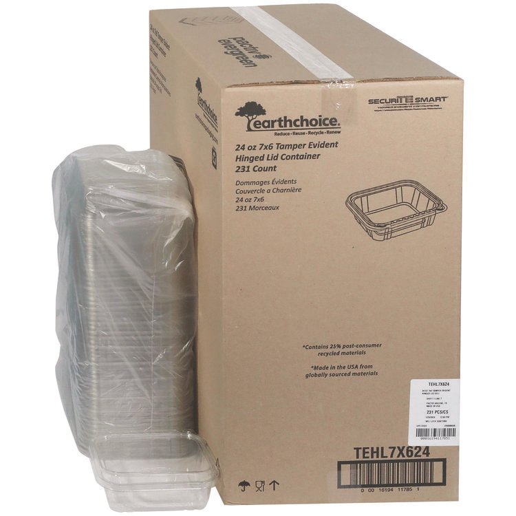 Pactiv Evergreen EarthChoice Tamper Evident Recycled Hinged Lid Deli Container, 24 oz, 7.25 x 6.37 x 2, Clear, Plastic, 231/Carton (PCTTEHL7X624)