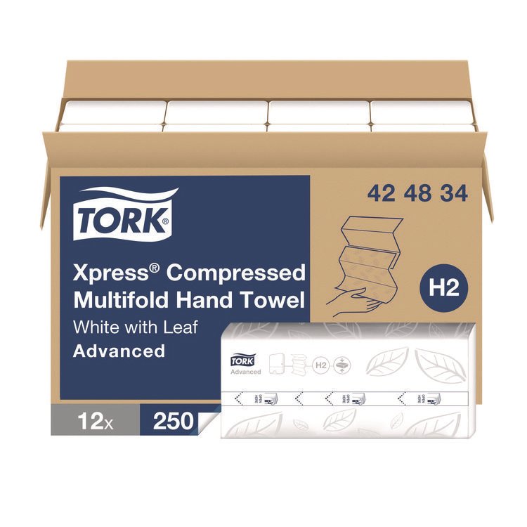 Tork Xpress Compressed Multifold Hand Towels, 1-Ply, 8.3 x 9.25, White, 250/Pack, 12 Packs/Carton (TRK424834)