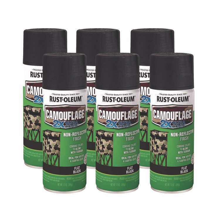 Rust-Oleum Camouflage Spray Paint, Flat Black, 12 oz Aerosol Can, 6/Carton (RST279179CT)