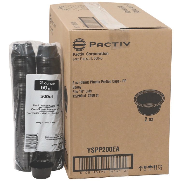 Pactiv Evergreen Plastic Portion Cup, 2 oz., Black, 2,400/Carton (PCTYSPP200EA)