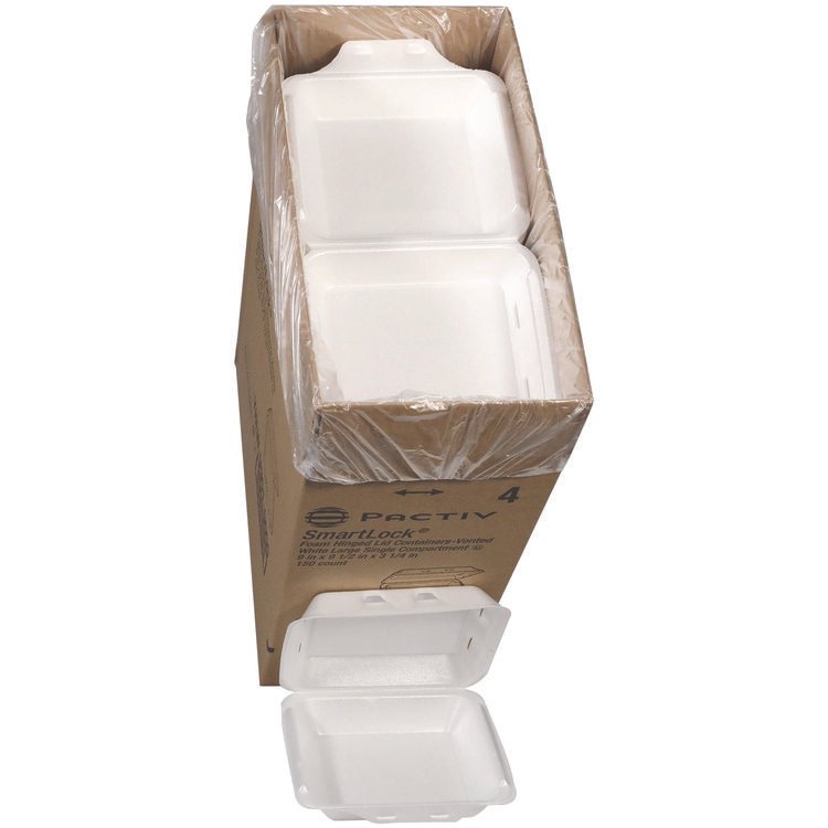 Pactiv Evergreen SmartLock Vented Foam Hinged Lid Container, 9 x 9.5 x 3.3, White, 150/Carton (PCTYHLWV9010000)