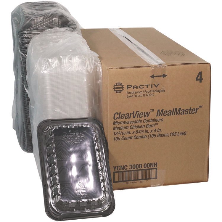 Pactiv Evergreen ClearView MealMaster Chicken Barn, 13.3 x 8.4 x 4, Black/Clear, Plastic, 105/Carton (PCTYCNC300800NH)