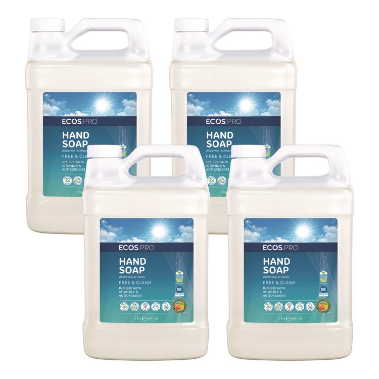 ECOS PRO Liquid Hand Soap, Free and Clear, 1 gal, 4/Carton (EOPPL966304CT)