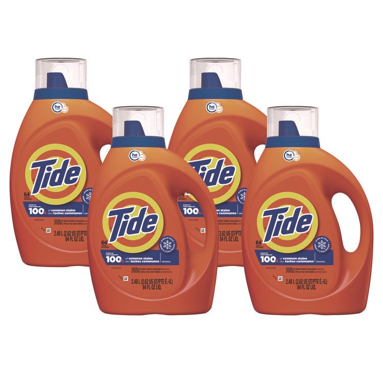 Tide HE Laundry Detergent, Original Scent, Liquid, 64 Loads, 84 oz Bottle, 4/Carton (PGC12110CT)
