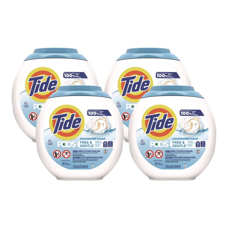 Tide Pods, HE Compatible, Unscented, 81 Pods/Tub, 4 Tubs/Carton (PGC91798)