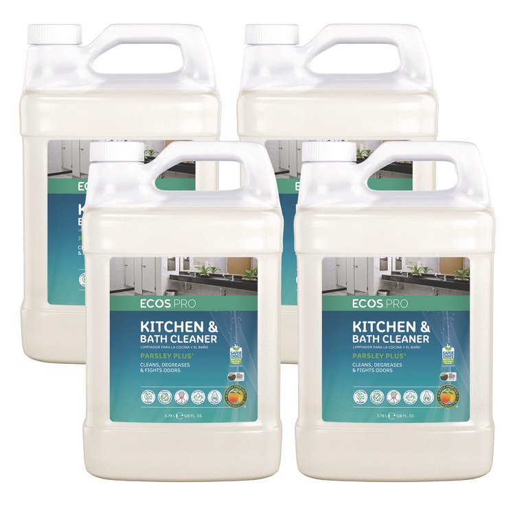ECOS PRO Parsley Plus All-Purpose Kitchen and Bathroom Cleaner, Herbal Scent, 1 gal Bottle, 4/Carton (EOPPL974604CT)