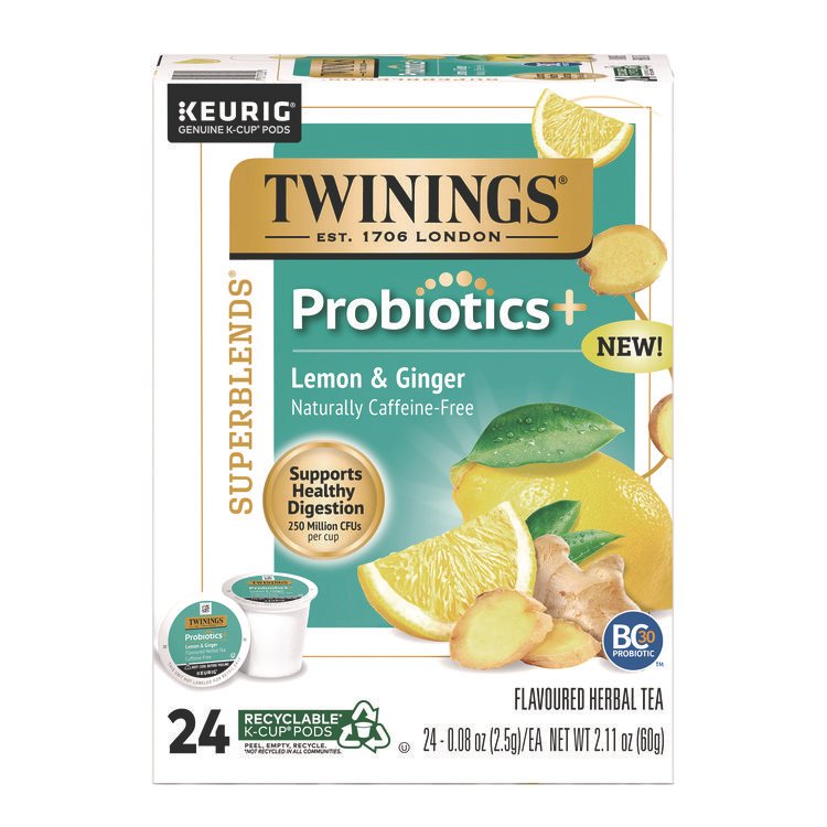 TWININGS Probiotics+ Herbal Lemon and Ginger Tea, 24/Box (TWGTNA23050)