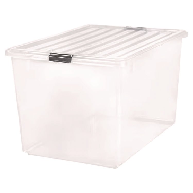 IRIS 132 Qt. Latch Lid Storage Box, 20.9" x 28.8" x 17.8", Clear/Black (IRS100251)