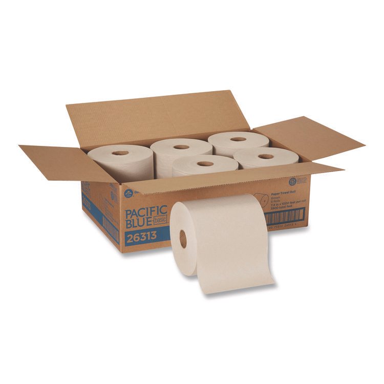Georgia Pacific Professional Pacific Blue Basic Recycled Paper Towel Roll, 1-Ply, 7.87 " x 1,000 ft, Brown, 6/Carton (GPC26313)