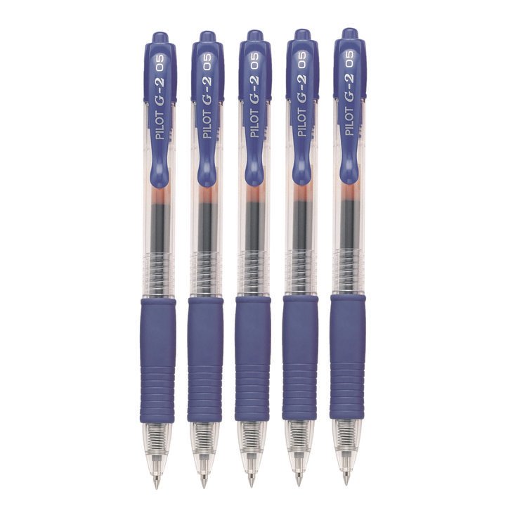 Pilot G2 Premium Gel Pen, Retractable, Extra-Fine 0.5 mm, Blue Ink, Smoke/Blue Barrel, 5/Pack (PIL31298)
