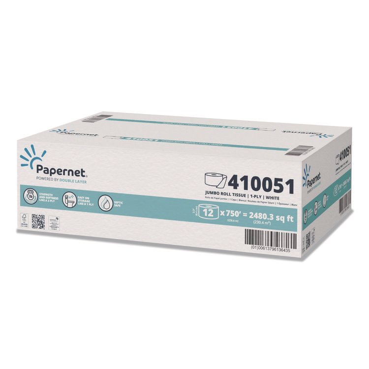 Papernet HyTech Seas Mini JRT, Septic Safe, 1-Ply, 3.3" x 750 ft, White, 6 Rolls/Carton (SOD410051)