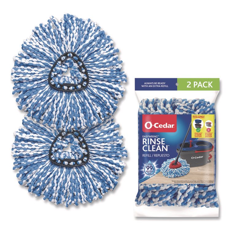 FREUDENBERG HOUSEHOLD PRODUCTS Rinse Clean Refill, Microfiber, Custom Size for Rinse Clean Mop System, Blue/White, 2/Pack, 6 Packs/Carton (FHD172092CT)