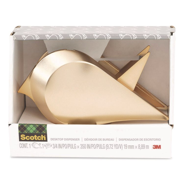 Scotch Bird Desktop Tape Dispenser, 1" Core, Metallic Gold (MMMC48BIRDG)