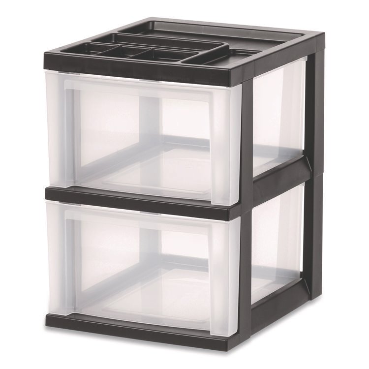 IRIS 2-Compartment Desktop Stackable Storage Drawer, 12.17 x 14.33 x 16.77, Black/Translucent White (IRS116352)