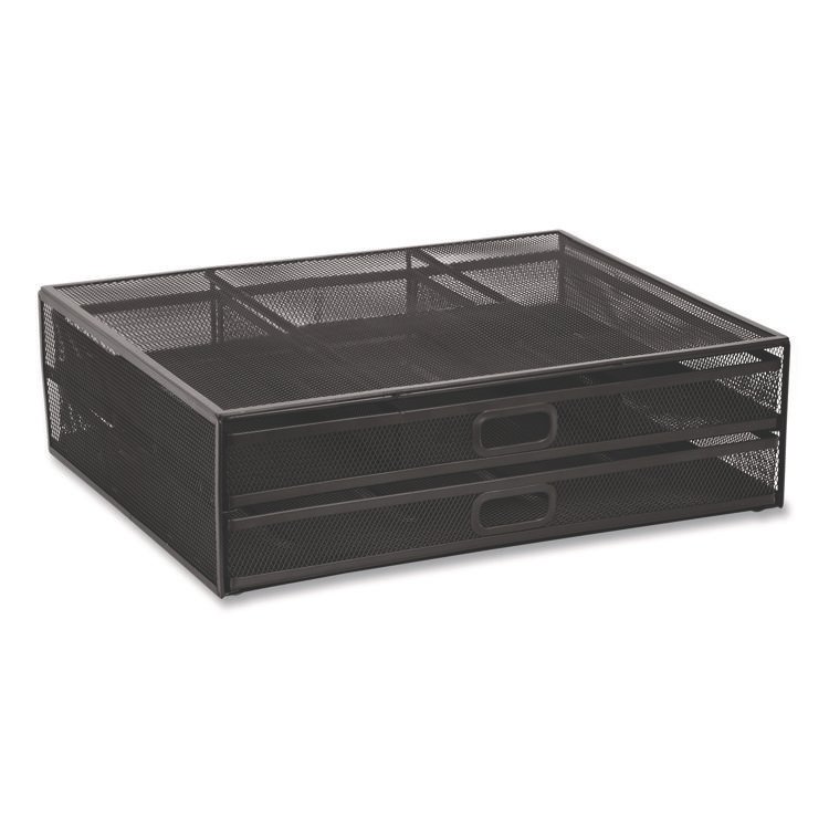MOUNT-IT! Metal Mesh Monitor Stand with Storage Drawers, For Up to 32" Monitors, 15.8" x 11.8" x 4.7", Black, Supports 30 lb (MNIMI7365)