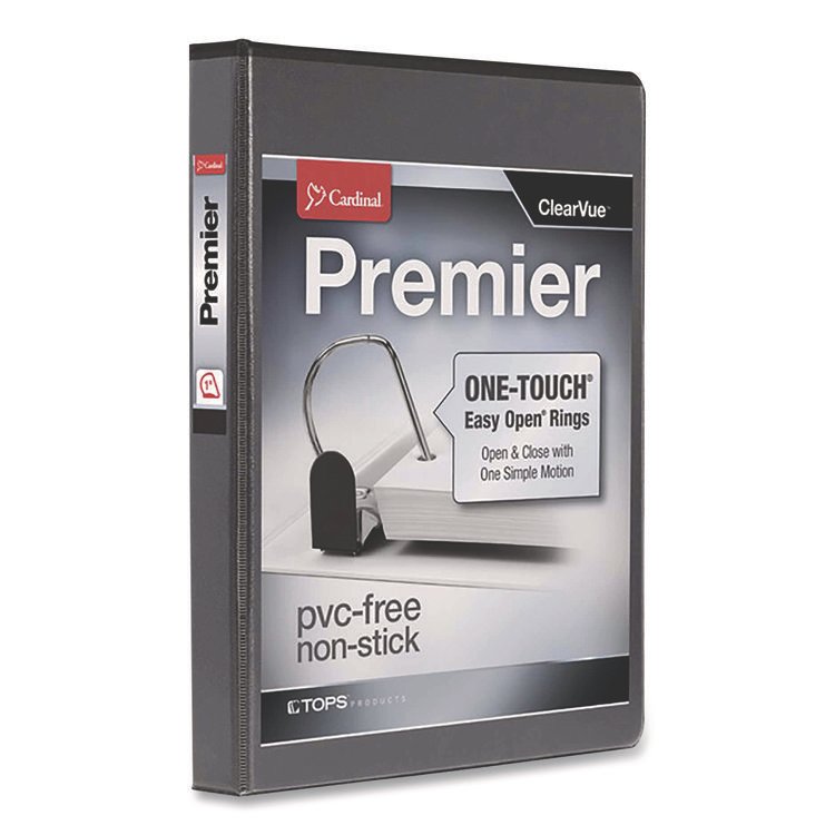 Cardinal Premier Easy Open ClearVue Locking Slant-D Ring Binder, 3 Rings, 1" Capacity, 11 x 8.5, Black (CRD10301)