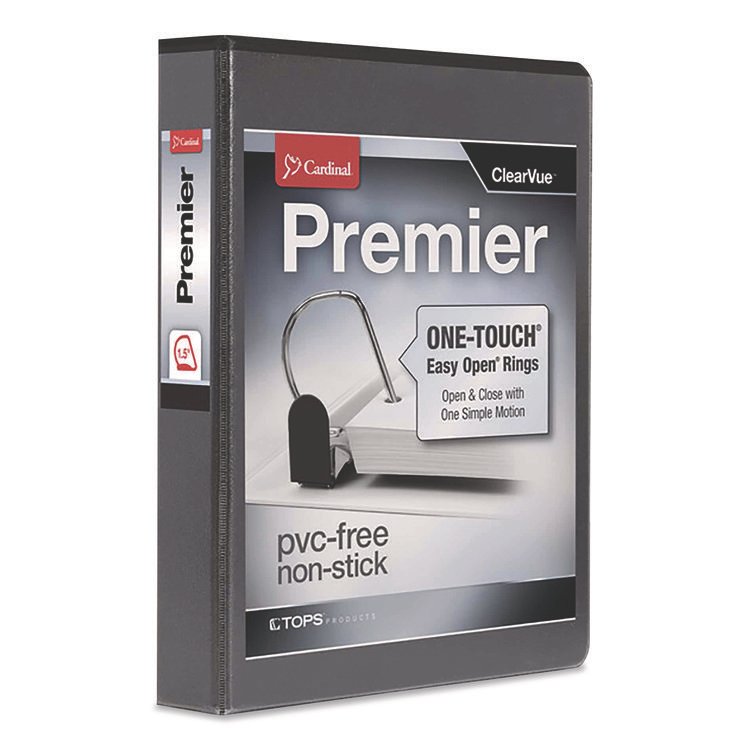 Cardinal Premier Easy Open ClearVue Locking Slant-D Ring Binder, 3 Rings, 1.5" Capacity, 11 x 8.5, Black (CRD10311)