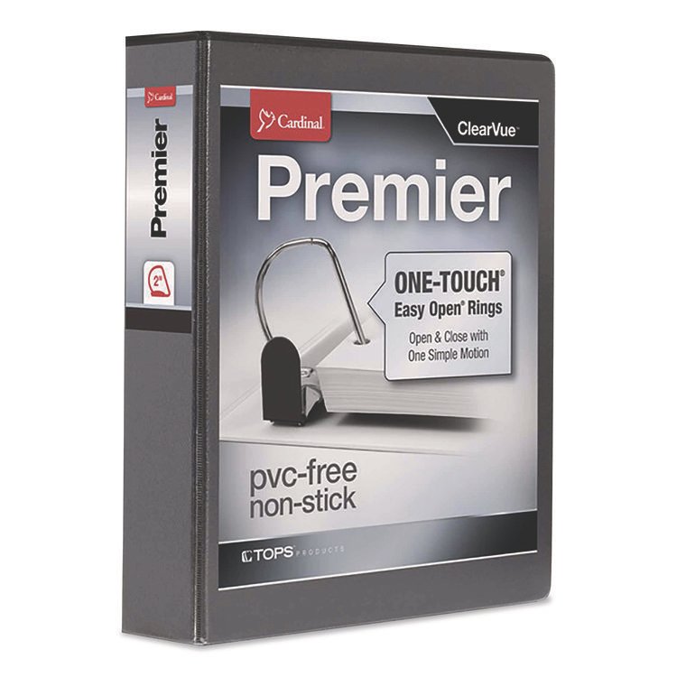 Cardinal Premier Easy Open ClearVue Locking Slant-D Ring Binder, 3 Rings, 2" Capacity, 11 x 8.5, Black (CRD10321)