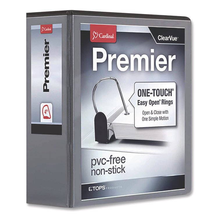 Cardinal Premier Easy Open ClearVue Locking Slant-D Ring Binder, 3 Rings, 4" Capacity, 11 x 8.5, Black (CRD10341)