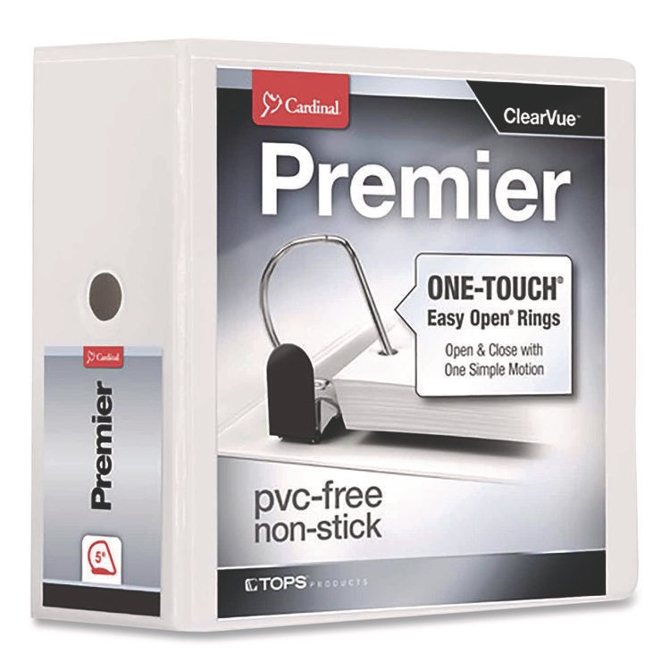 Cardinal Premier Easy Open ClearVue Locking Slant-D Ring Binder, 3 Rings, 5" Capacity, 11 x 8.5, White (CRD10350)