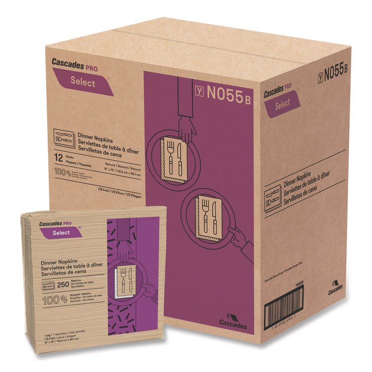 Cascades PRO Select Dinner Napkins, 1-Ply, 16 x 15.5, Natural, 250/Pack, 12 Packs/Carton (CSDN055)
