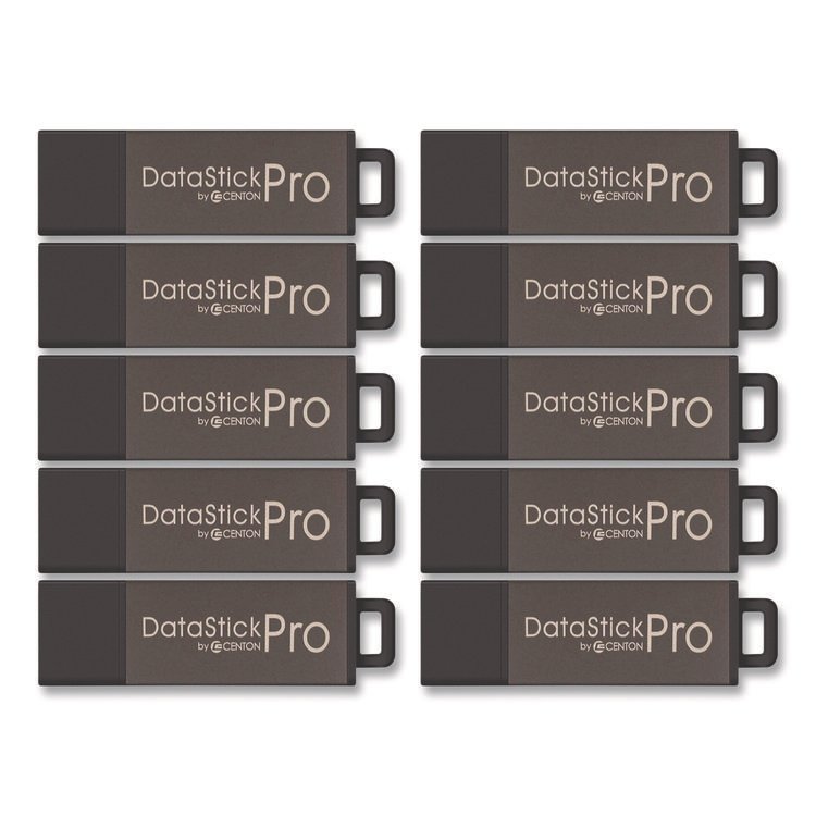 Centon DataStick Pro USB 2.0 Type A Flash Drive, 16 GB, Gray, 10/Pack (CEL106622)