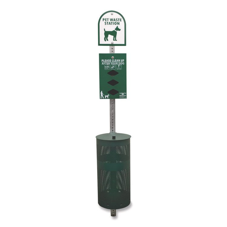 Tatco Dog Waste Station, 12 gal, Open Top, Green/White (TCO28000)