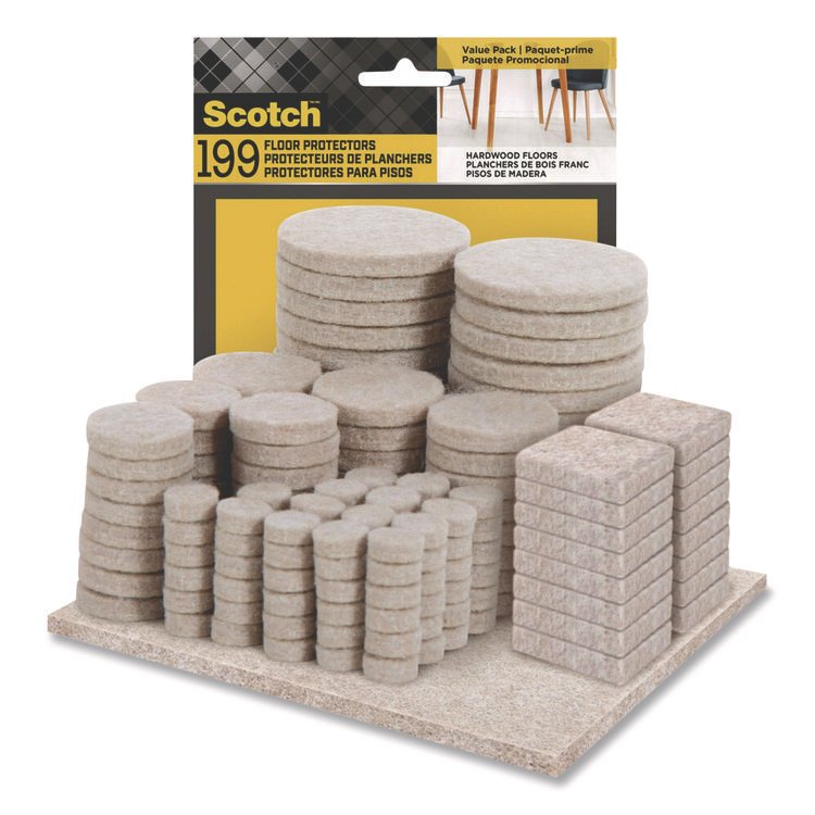 Scotch Felt Pad Protectors, Assorted Sizes and Shapes, Beige, 199/Pack (MMMFP845199NA)
