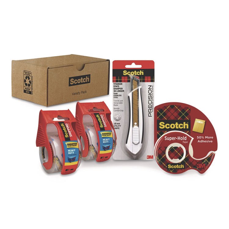 Scotch Shipping Variety Pack, (2) Rolls Heavy Duty Shipping Tape, (1) Roll Super-Hold Tape, (1) Precision Cutter (MMMSHIPPINGSIOC)