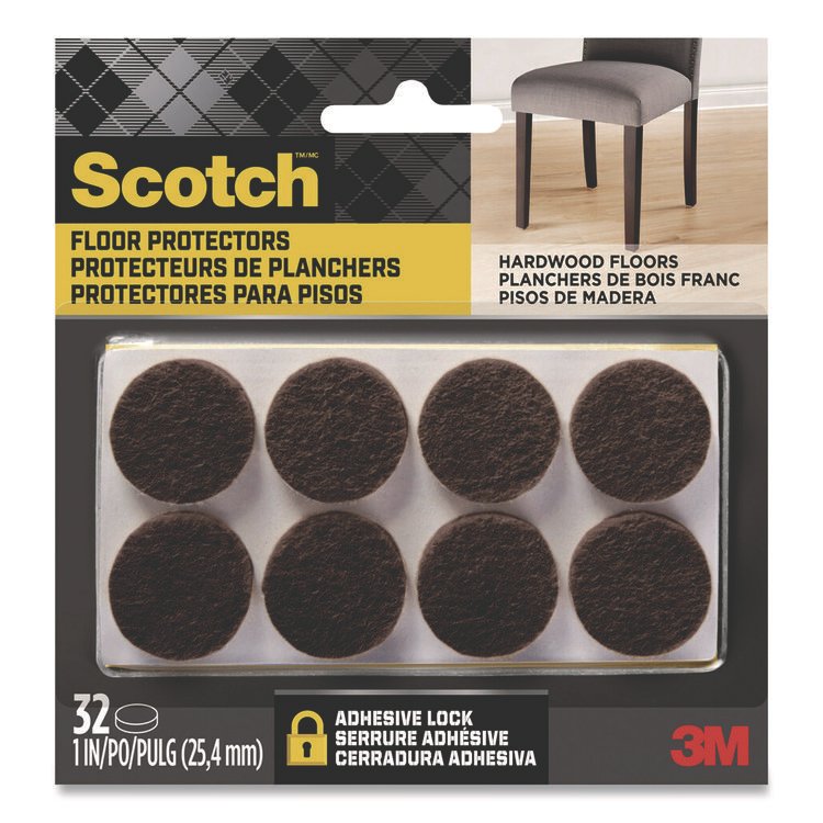 Scotch Felt Pad Protectors, 1" Diameter, Brown, 32/Pack (MMMSP822NA)
