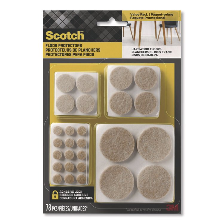 Scotch Felt Pad Protectors, Assorted Round, Beige, 78/Pack (MMMSP855NA)