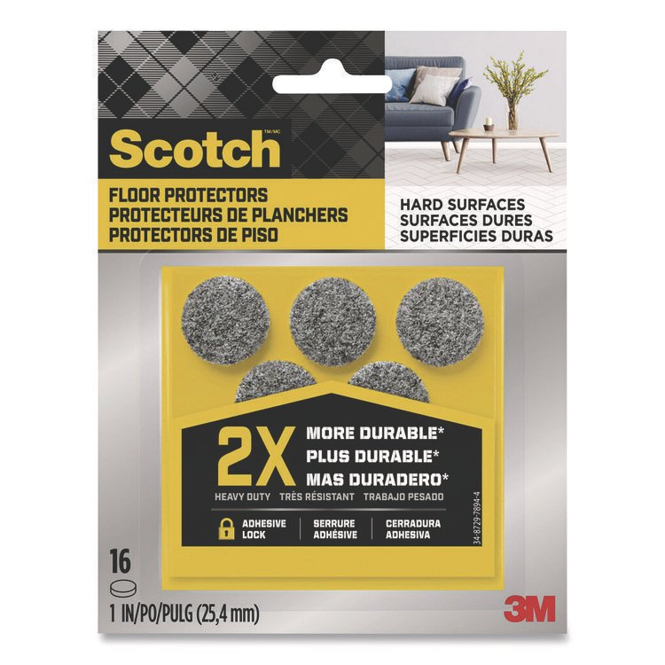 Scotch Felt Pad Protectors, 1" Diameter, Gray, 16/Pack (MMMSP872NA)
