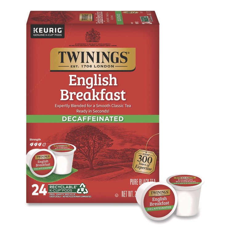 TWININGS Tea K-Cups, English Breakfast Decaf, 0.11 oz, 24/Box (TWGTNA85784)