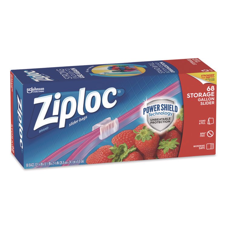Ziploc Slider Storage Bags, Gallon, 9.5" x 2.63" x 10.56", Clear, 68 Bags (SJN316489EA)