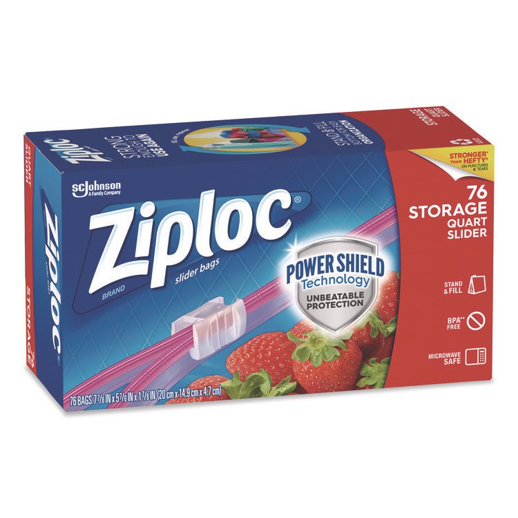 Ziploc Slider Storage Bags, Quart, 5.88" x 1.88" x 7.88", Clear, 76 Bags (SJN316490EA)