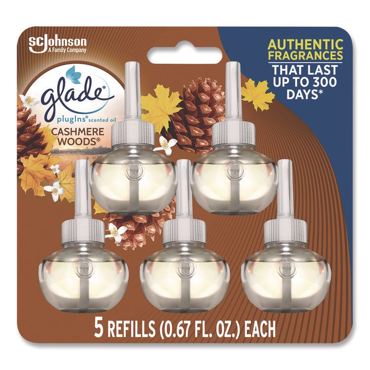 Glade Plugin Scented Oil Refill, Cashmere Woods, 0.67 oz, 5/Pack (SJN366544)