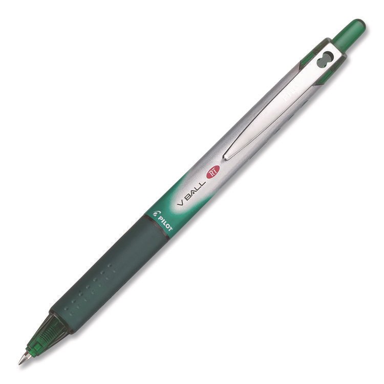 Pilot VBall RT Liquid Ink Rollerball Pen, Retractable, Fine 0.7 mm, Green Ink, Green/White Barrel (PIL26209EA)